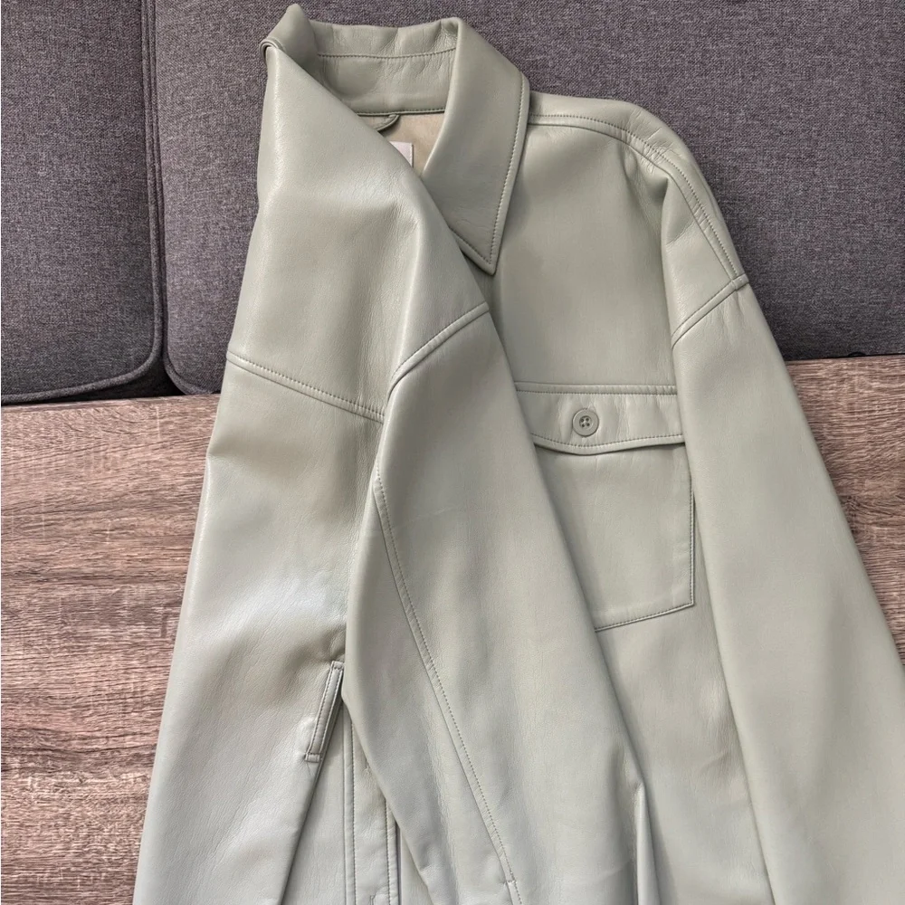 Aritzia Babaton Sage Green Faux Leather Shirt - Picture 4 of 7